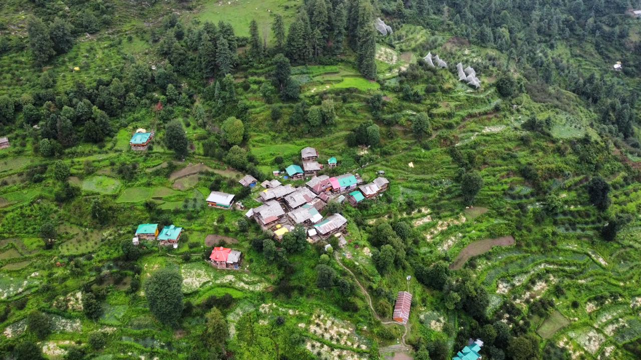 Terraced village aerial view